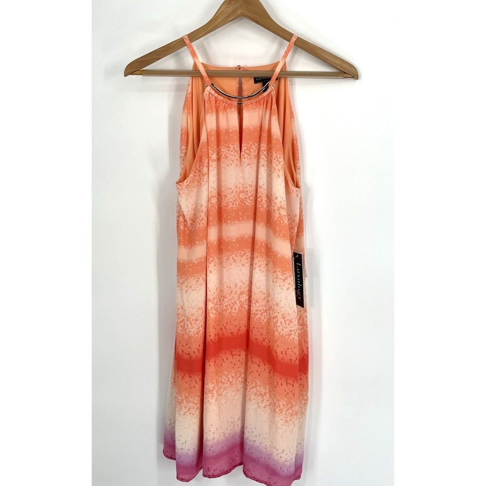 NWT Luxology Dress Womens 14 Multicolor A Line Sleeveless‎ Keyhole Neck Mini $88